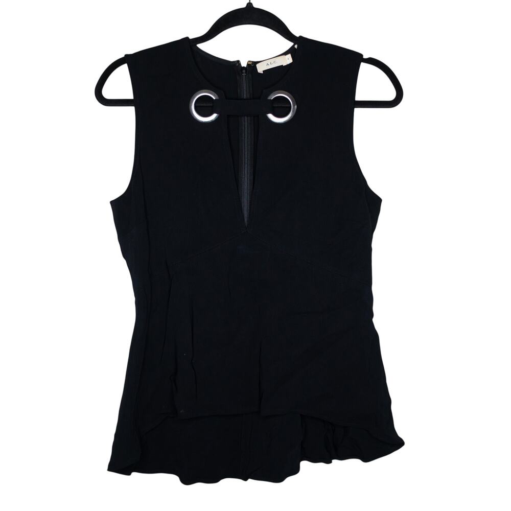 ALC Anette Blouse Black Key Hold Cut Out Silver Hardware Peplum SZ 6